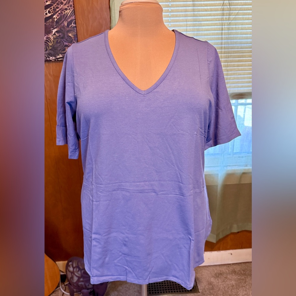 Susan Graver Weekend Essentials Comfy Cotton Knit Top - Peri Blue Mist (Size 1X)
